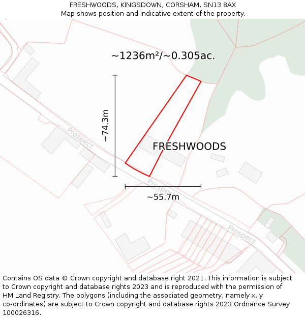 FRESHWOODS, KINGSDOWN, CORSHAM, SN13 8AX: Plot and title map