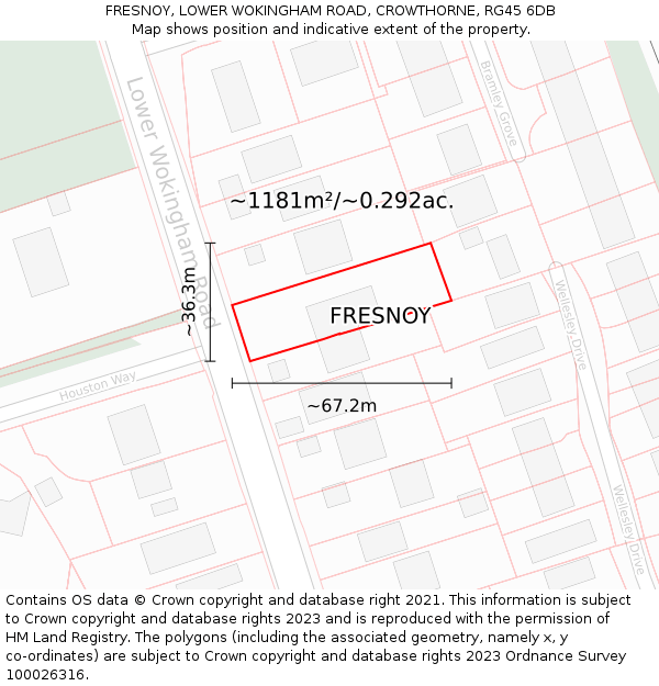 FRESNOY, LOWER WOKINGHAM ROAD, CROWTHORNE, RG45 6DB: Plot and title map