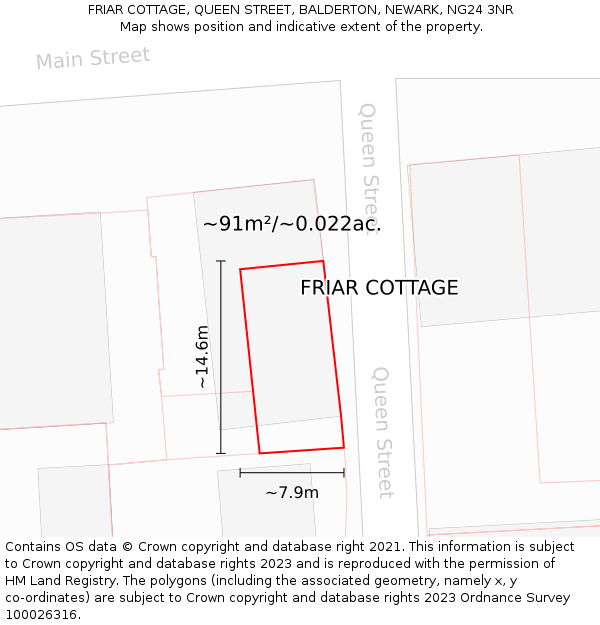 FRIAR COTTAGE, QUEEN STREET, BALDERTON, NEWARK, NG24 3NR: Plot and title map