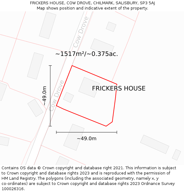 FRICKERS HOUSE, COW DROVE, CHILMARK, SALISBURY, SP3 5AJ: Plot and title map