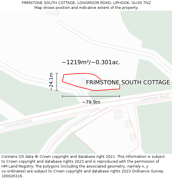 FRIMSTONE SOUTH COTTAGE, LONGMOOR ROAD, LIPHOOK, GU30 7NZ: Plot and title map