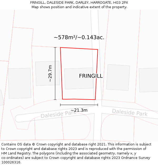 FRINGILL, DALESIDE PARK, DARLEY, HARROGATE, HG3 2PX: Plot and title map