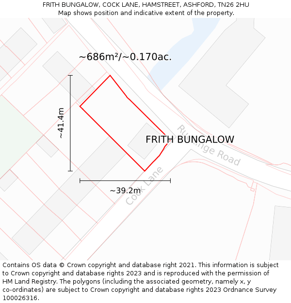 FRITH BUNGALOW, COCK LANE, HAMSTREET, ASHFORD, TN26 2HU: Plot and title map