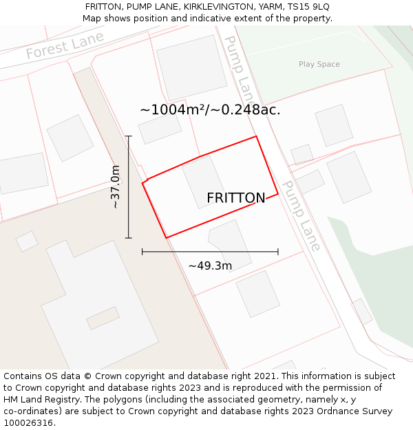 FRITTON, PUMP LANE, KIRKLEVINGTON, YARM, TS15 9LQ: Plot and title map