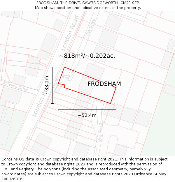 FRODSHAM, THE DRIVE, SAWBRIDGEWORTH, CM21 9EP: Plot and title map