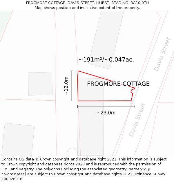 FROGMORE COTTAGE, DAVIS STREET, HURST, READING, RG10 0TH: Plot and title map