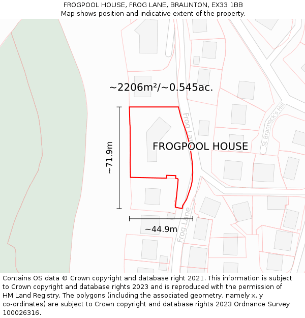 FROGPOOL HOUSE, FROG LANE, BRAUNTON, EX33 1BB: Plot and title map