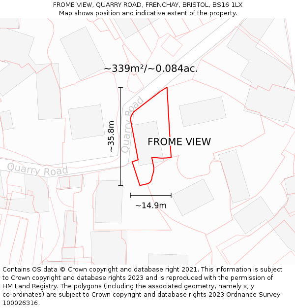 FROME VIEW, QUARRY ROAD, FRENCHAY, BRISTOL, BS16 1LX: Plot and title map