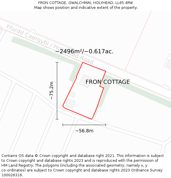 FRON COTTAGE, GWALCHMAI, HOLYHEAD, LL65 4RW: Plot and title map