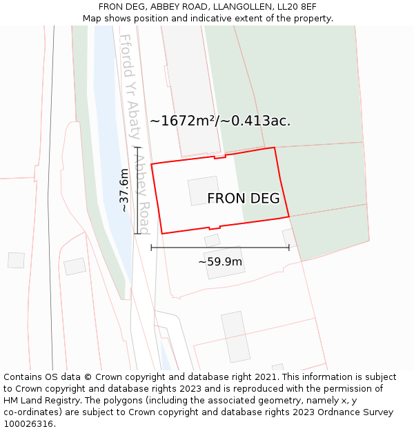 FRON DEG, ABBEY ROAD, LLANGOLLEN, LL20 8EF: Plot and title map