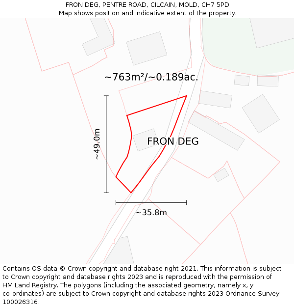 FRON DEG, PENTRE ROAD, CILCAIN, MOLD, CH7 5PD: Plot and title map