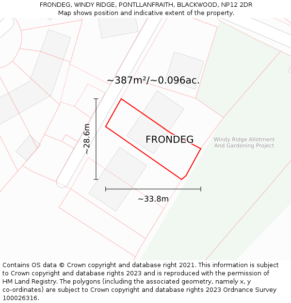 FRONDEG, WINDY RIDGE, PONTLLANFRAITH, BLACKWOOD, NP12 2DR: Plot and title map