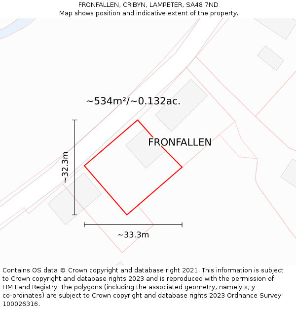 FRONFALLEN, CRIBYN, LAMPETER, SA48 7ND: Plot and title map