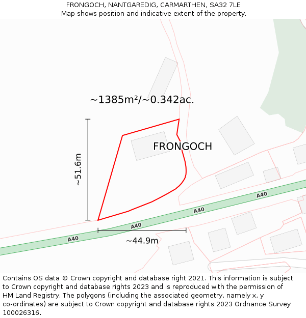 FRONGOCH, NANTGAREDIG, CARMARTHEN, SA32 7LE: Plot and title map