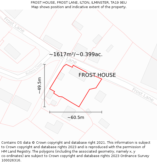 FROST HOUSE, FROST LANE, ILTON, ILMINSTER, TA19 9EU: Plot and title map