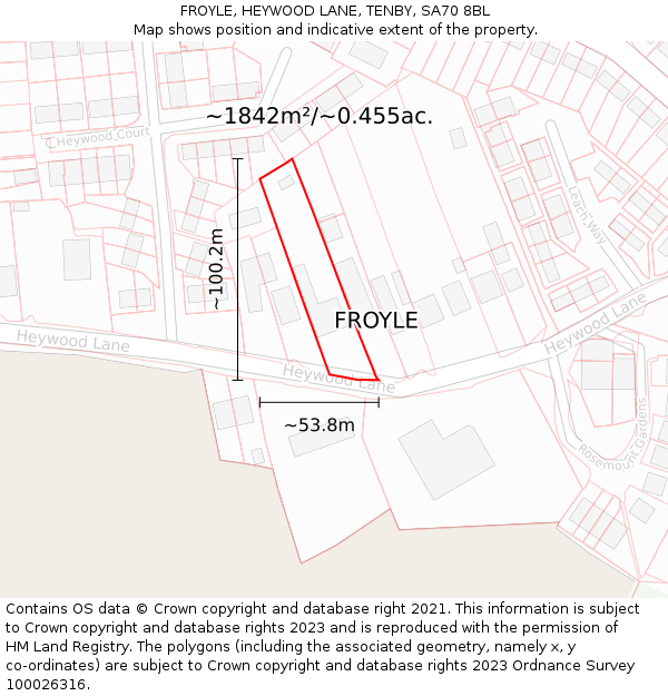 FROYLE, HEYWOOD LANE, TENBY, SA70 8BL: Plot and title map