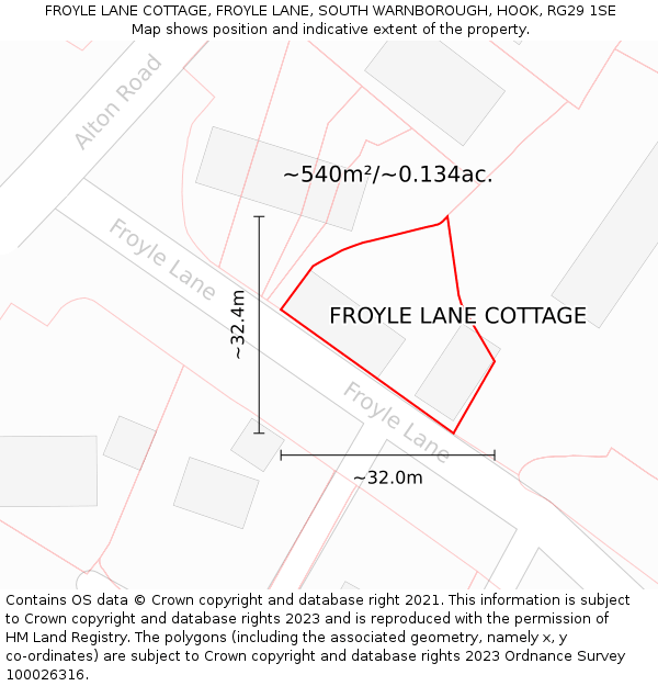 FROYLE LANE COTTAGE, FROYLE LANE, SOUTH WARNBOROUGH, HOOK, RG29 1SE: Plot and title map