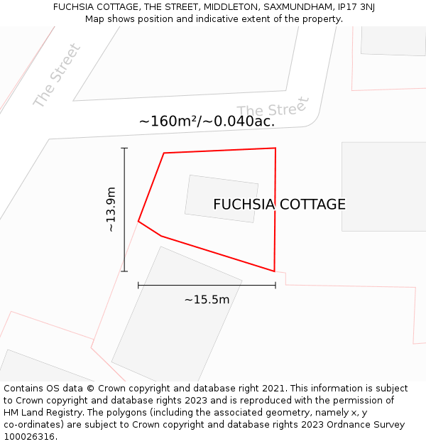 FUCHSIA COTTAGE, THE STREET, MIDDLETON, SAXMUNDHAM, IP17 3NJ: Plot and title map