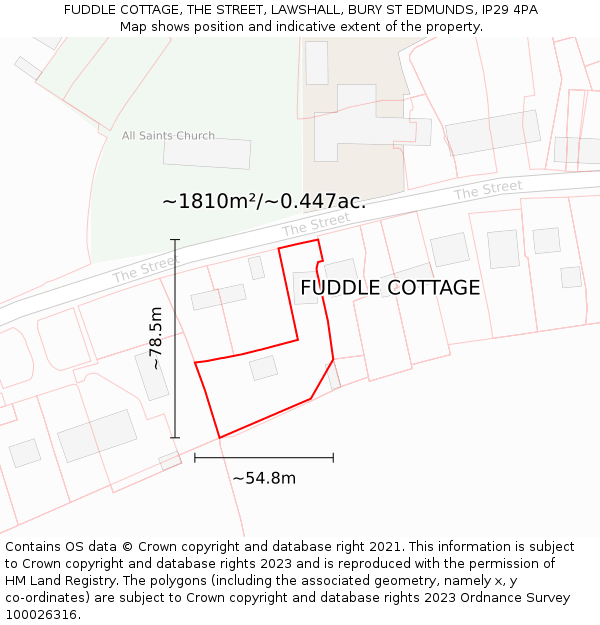 FUDDLE COTTAGE, THE STREET, LAWSHALL, BURY ST EDMUNDS, IP29 4PA: Plot and title map