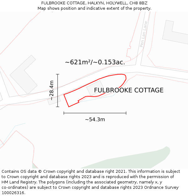 FULBROOKE COTTAGE, HALKYN, HOLYWELL, CH8 8BZ: Plot and title map