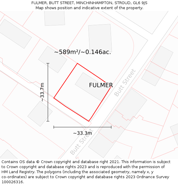 FULMER, BUTT STREET, MINCHINHAMPTON, STROUD, GL6 9JS: Plot and title map