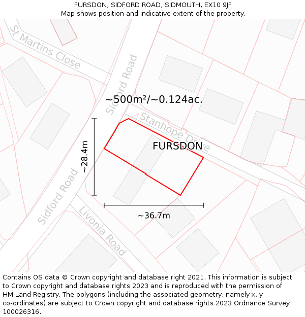 FURSDON, SIDFORD ROAD, SIDMOUTH, EX10 9JF: Plot and title map