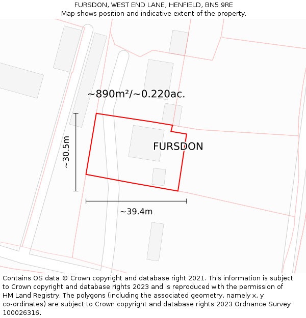 FURSDON, WEST END LANE, HENFIELD, BN5 9RE: Plot and title map