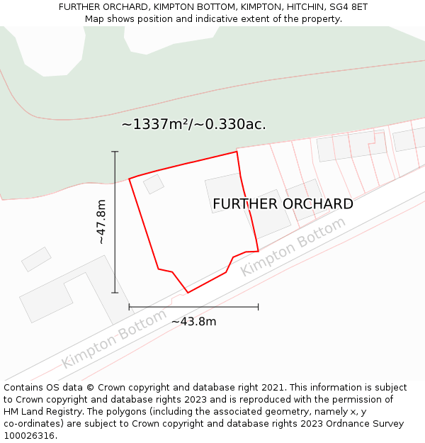 FURTHER ORCHARD, KIMPTON BOTTOM, KIMPTON, HITCHIN, SG4 8ET: Plot and title map