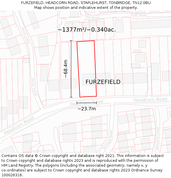 FURZEFIELD, HEADCORN ROAD, STAPLEHURST, TONBRIDGE, TN12 0BU: Plot and title map