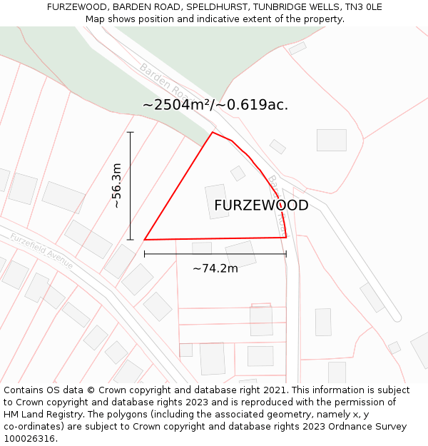 FURZEWOOD, BARDEN ROAD, SPELDHURST, TUNBRIDGE WELLS, TN3 0LE: Plot and title map