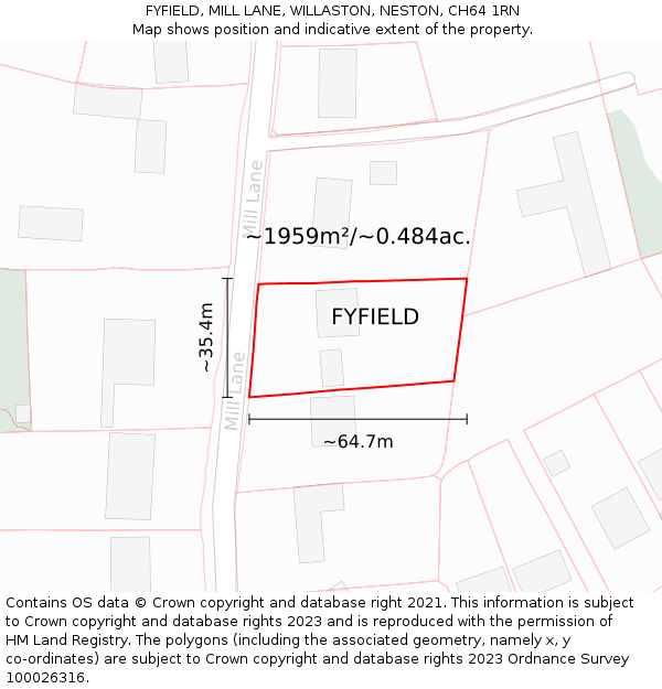 FYFIELD, MILL LANE, WILLASTON, NESTON, CH64 1RN: Plot and title map