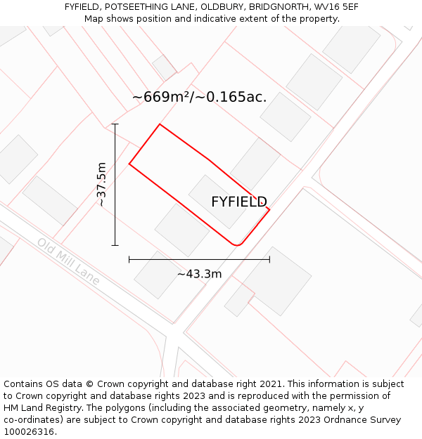 FYFIELD, POTSEETHING LANE, OLDBURY, BRIDGNORTH, WV16 5EF: Plot and title map