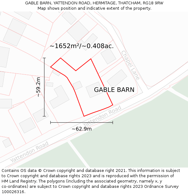 GABLE BARN, YATTENDON ROAD, HERMITAGE, THATCHAM, RG18 9RW: Plot and title map