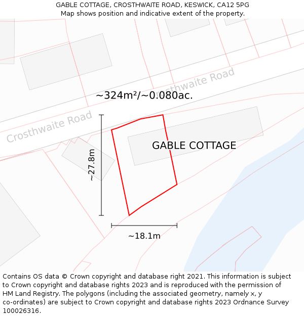 GABLE COTTAGE, CROSTHWAITE ROAD, KESWICK, CA12 5PG: Plot and title map