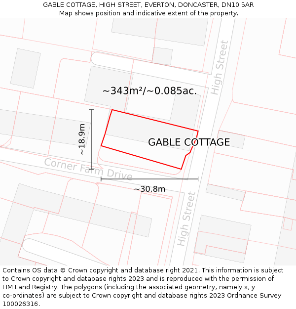 GABLE COTTAGE, HIGH STREET, EVERTON, DONCASTER, DN10 5AR: Plot and title map