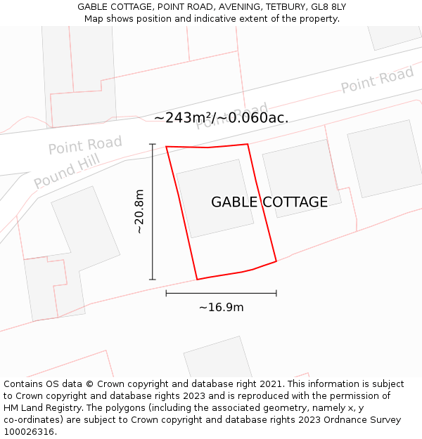 GABLE COTTAGE, POINT ROAD, AVENING, TETBURY, GL8 8LY: Plot and title map