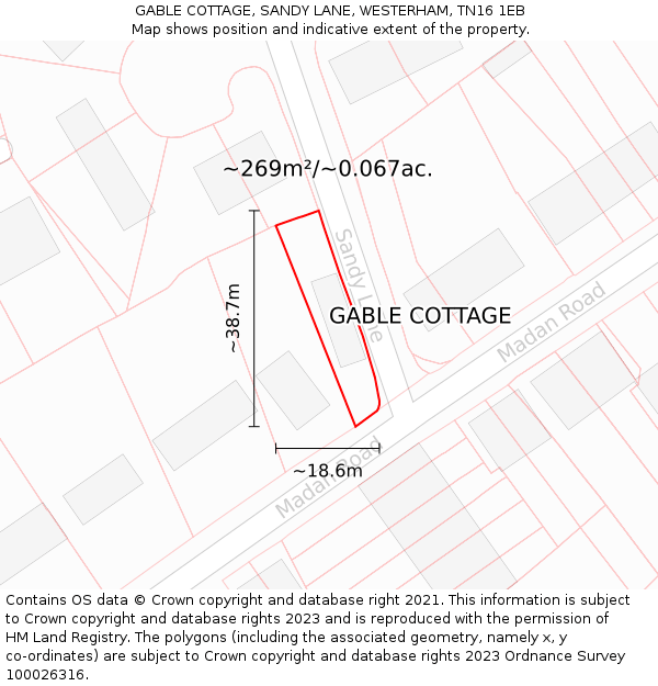 GABLE COTTAGE, SANDY LANE, WESTERHAM, TN16 1EB: Plot and title map