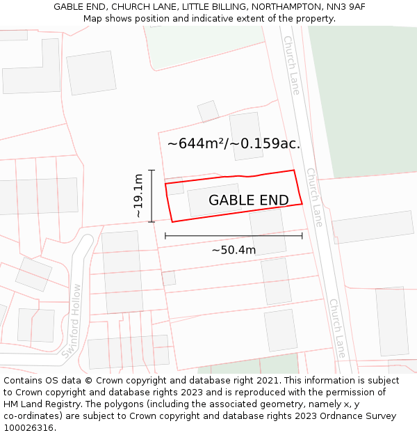 GABLE END, CHURCH LANE, LITTLE BILLING, NORTHAMPTON, NN3 9AF: Plot and title map