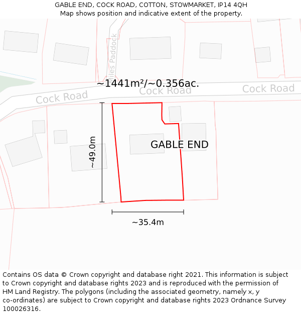 GABLE END, COCK ROAD, COTTON, STOWMARKET, IP14 4QH: Plot and title map