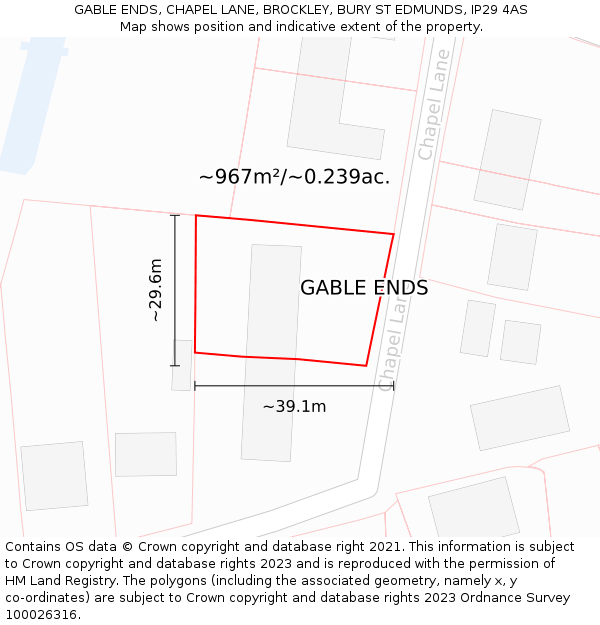 GABLE ENDS, CHAPEL LANE, BROCKLEY, BURY ST EDMUNDS, IP29 4AS: Plot and title map
