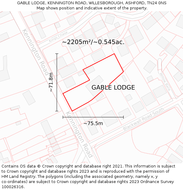 GABLE LODGE, KENNINGTON ROAD, WILLESBOROUGH, ASHFORD, TN24 0NS: Plot and title map