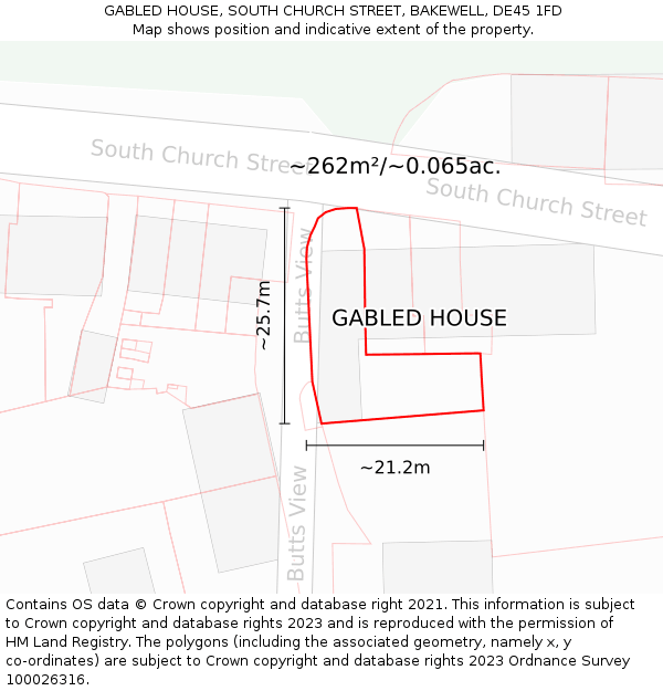 GABLED HOUSE, SOUTH CHURCH STREET, BAKEWELL, DE45 1FD: Plot and title map