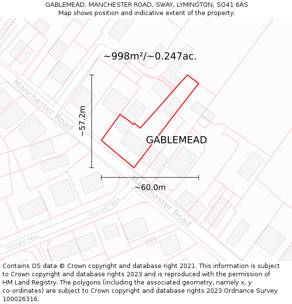 GABLEMEAD, MANCHESTER ROAD, SWAY, LYMINGTON, SO41 6AS: Plot and title map