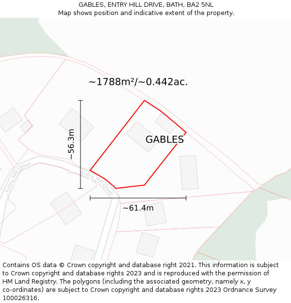 GABLES, ENTRY HILL DRIVE, BATH, BA2 5NL: Plot and title map