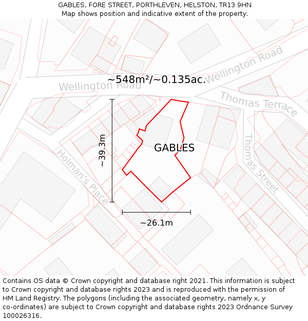 GABLES, FORE STREET, PORTHLEVEN, HELSTON, TR13 9HN: Plot and title map