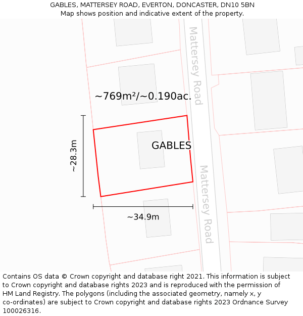 GABLES, MATTERSEY ROAD, EVERTON, DONCASTER, DN10 5BN: Plot and title map