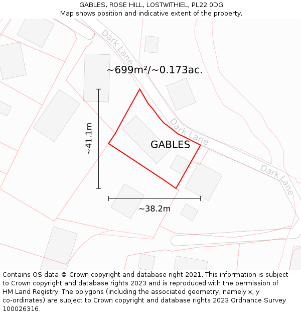 GABLES, ROSE HILL, LOSTWITHIEL, PL22 0DG: Plot and title map