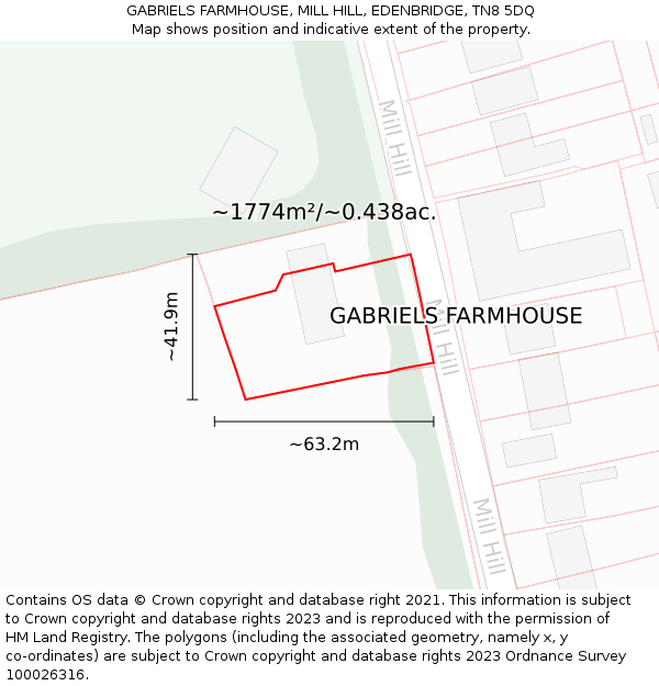 GABRIELS FARMHOUSE, MILL HILL, EDENBRIDGE, TN8 5DQ: Plot and title map