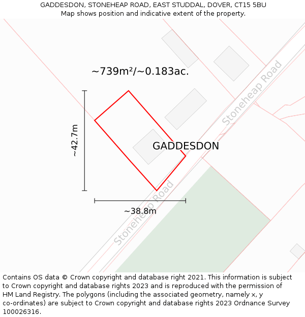 GADDESDON, STONEHEAP ROAD, EAST STUDDAL, DOVER, CT15 5BU: Plot and title map