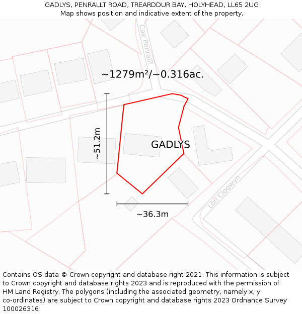 GADLYS, PENRALLT ROAD, TREARDDUR BAY, HOLYHEAD, LL65 2UG: Plot and title map